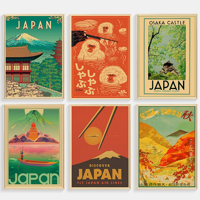 Japan Tourist Attractions Poster Tokyo Fuji Travel Kraft Paper Vintage Room Bar Scenic Spots Decor Aesthetic Art Wall Painting