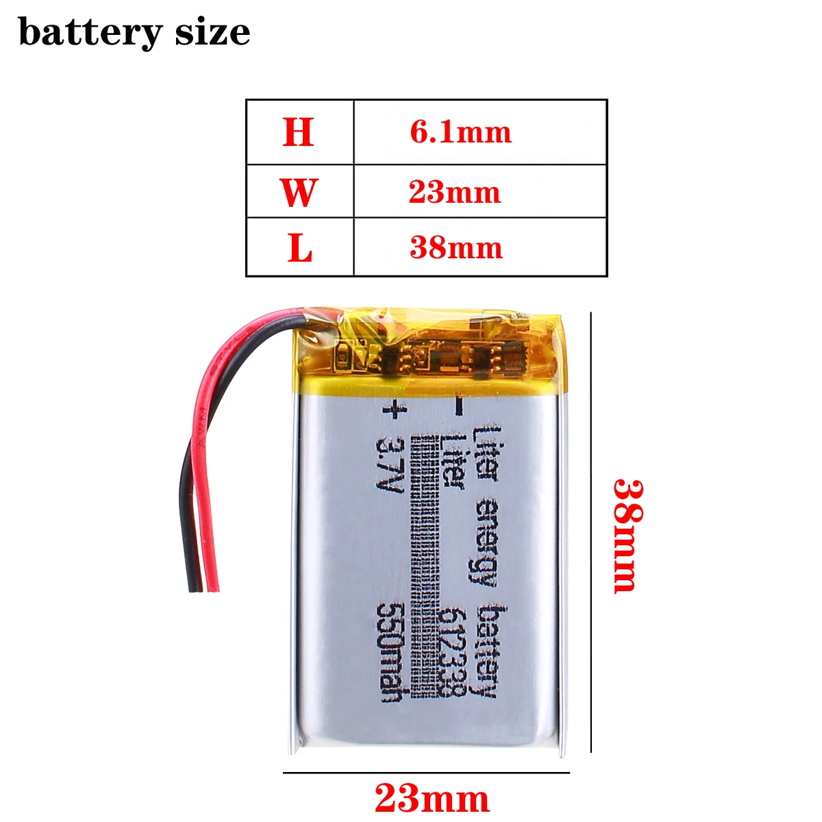 Polymer battery 612338 3.7v 550mah smart home MP3 speakers Li-ion battery for dvr,GPS,mp3,mp4,cell phone,speaker
