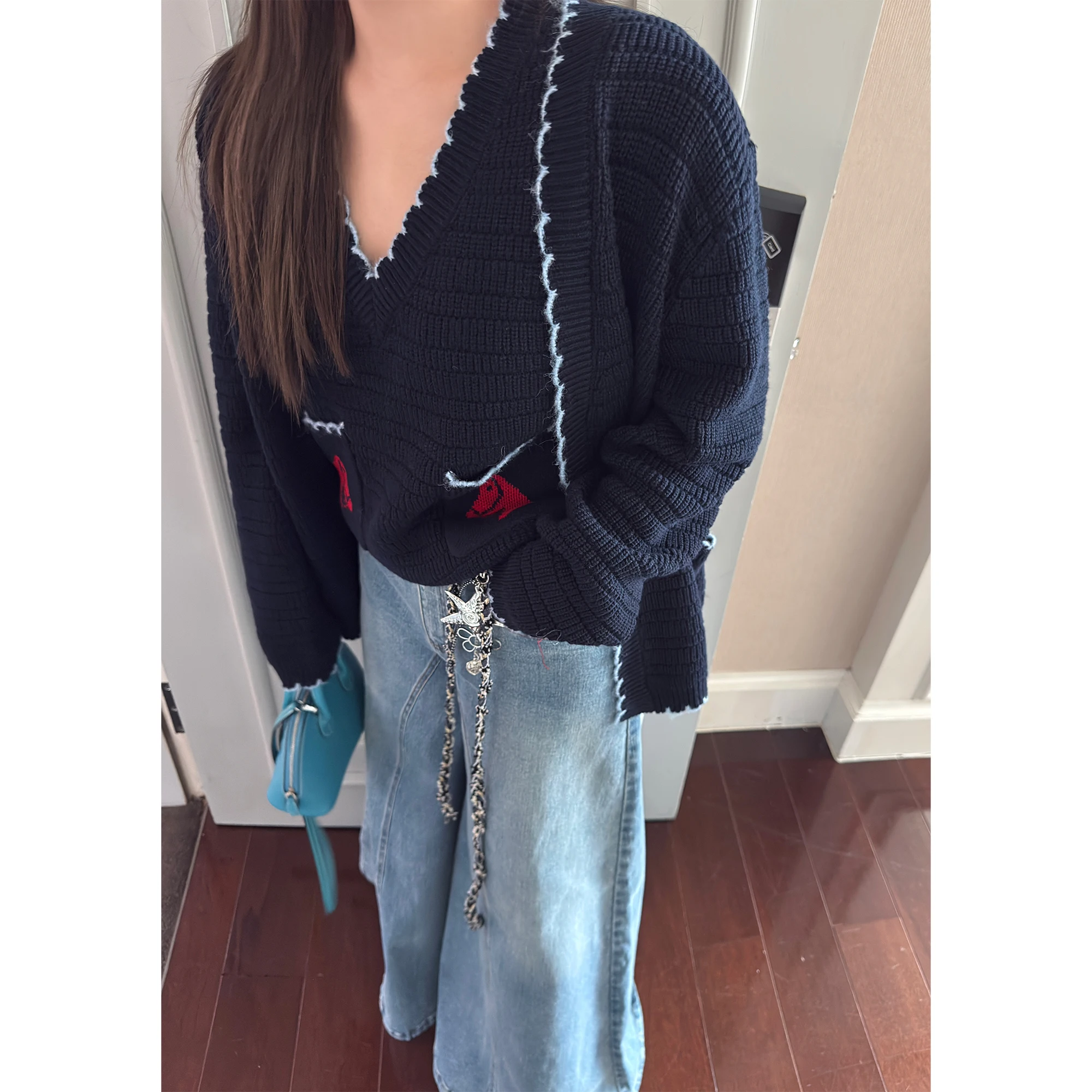 

Scout Madrid Childhood World Handmade Splicing Color Sweater Cardigan Women's Winter Faion Two-piece Set Slim Fit Long...