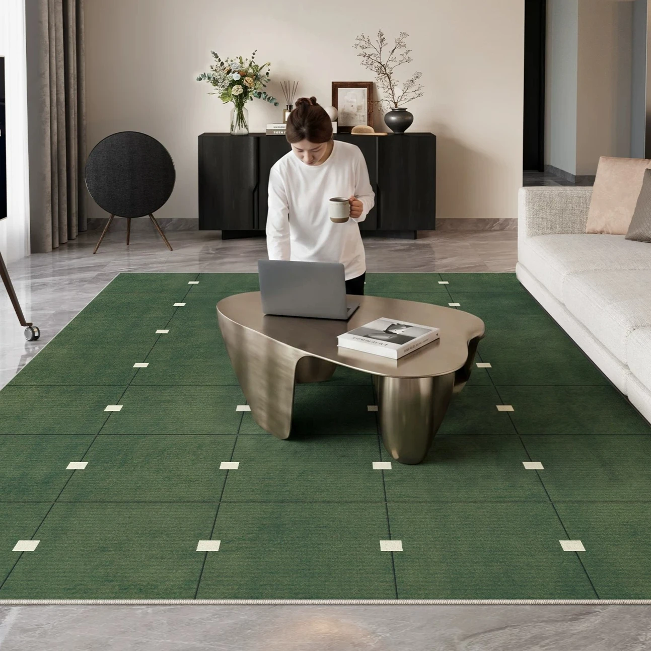 Italian minimalist light luxury suet carpet living room new modern simple square green home carpet