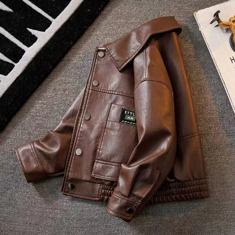 

Новая кожаная куртка для мальчиков среднего и старшего возраста, рабочая куртка, ветрозащитная верхняя одежда для мальчиков, детская весенне-осенняя куртка 2026