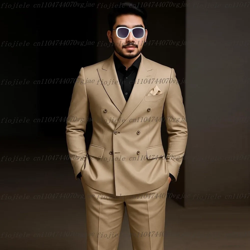 

Новый официальный случай, бежевый мужской костюм, свадебная вечеринка, жених, жених, деловой выпускной, мужские смокинги на заказ, комплект из 2 предметов, куртка, брюки