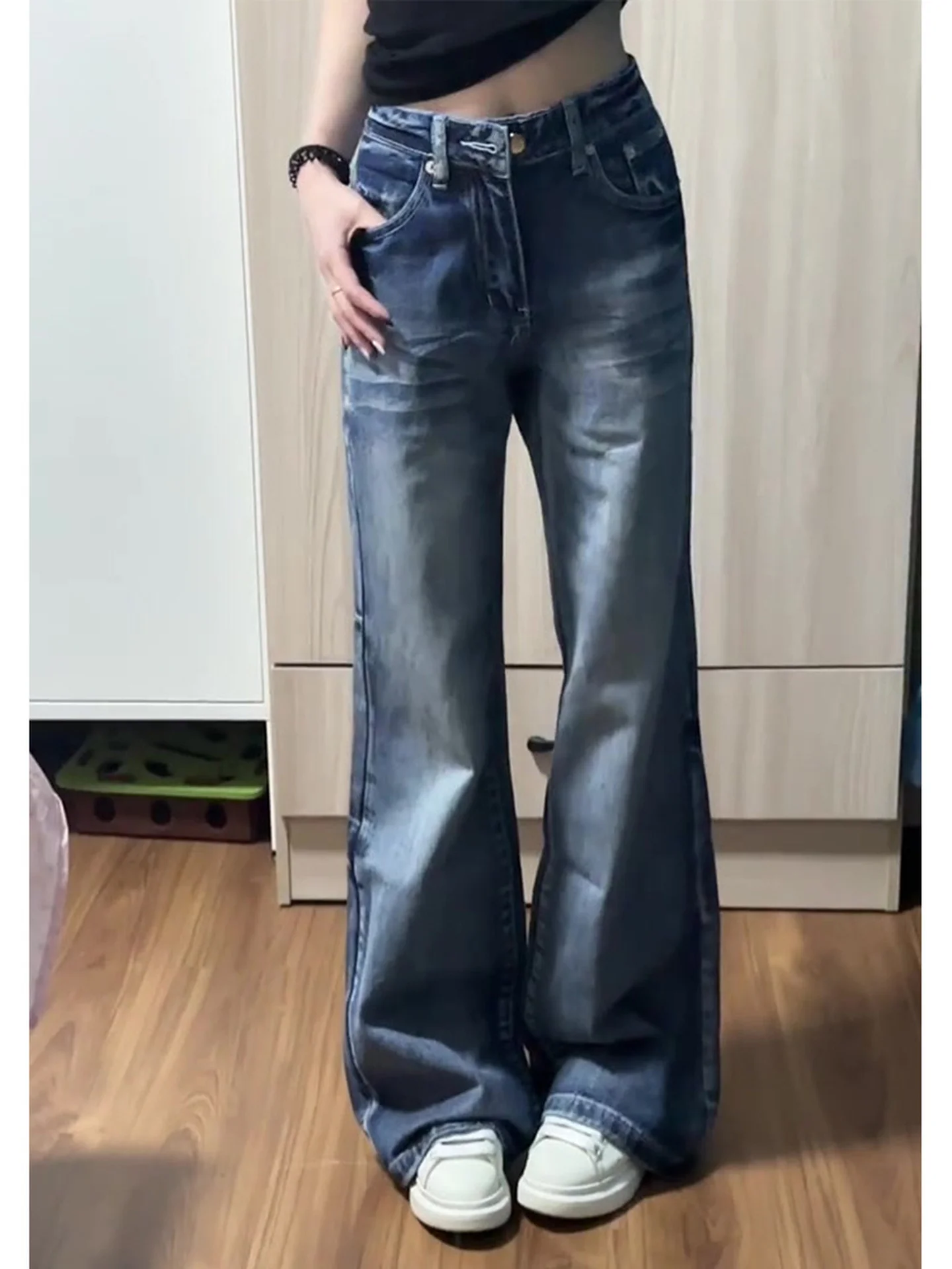 

High Waist Bell Bottom Denim Jeans Women plus Size Summer New Style Faded Wide Leg Pants Commute Vintage White Wash Jeans