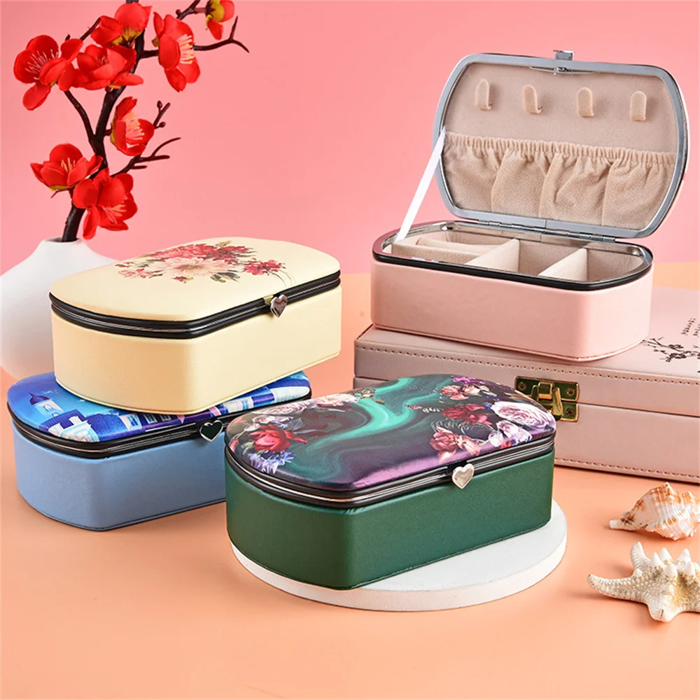 

New Retro Flower Jewelry Box Travel Jewelry Organizer Display Earring Ring Necklace Storage Case Leather High-end Jewelry Box