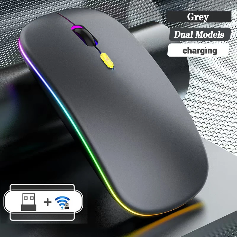 Rechargeable Wireless Mouse Bluetooth-compatible 2.4GHz Dual Modes Computer Mice with Nano Receiver for PC Laptop Macbook