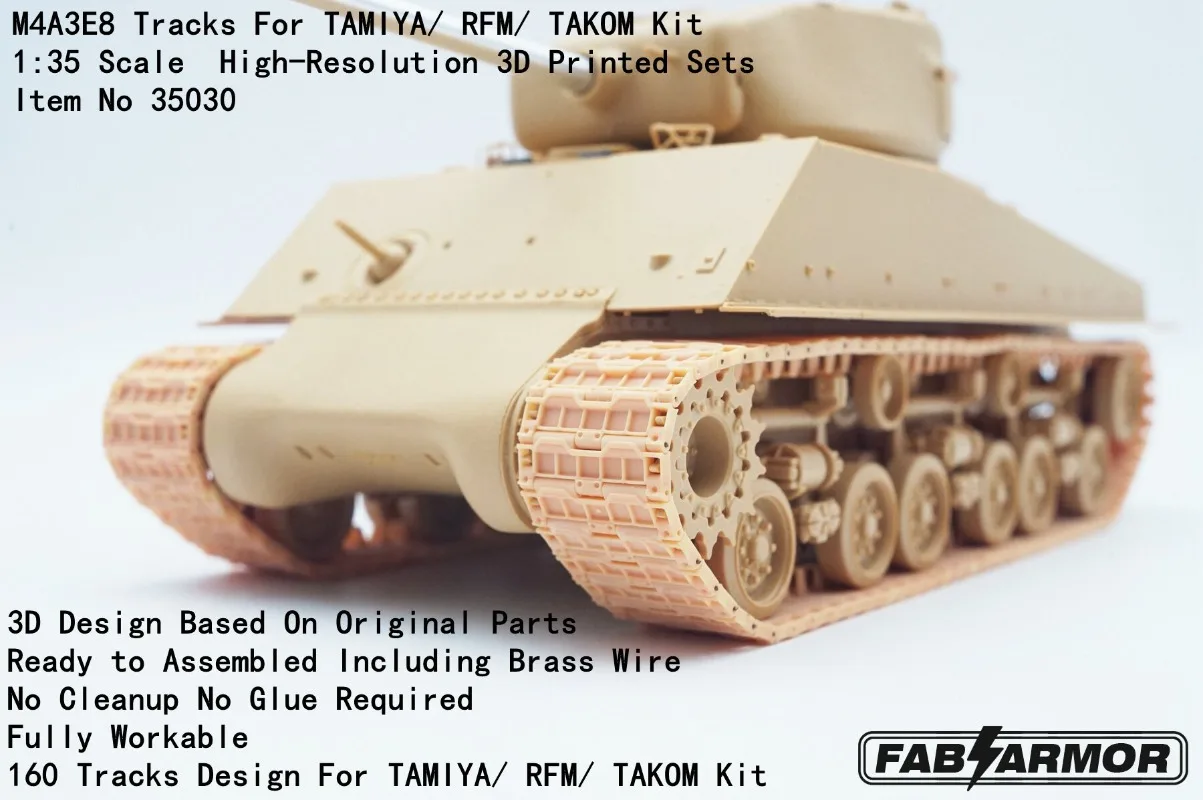 FAB Armor Fa35030 1/35 M4A3E8 Sherman HVSS T80 Workable Track 3D Printed For RFM Tamiya Takom