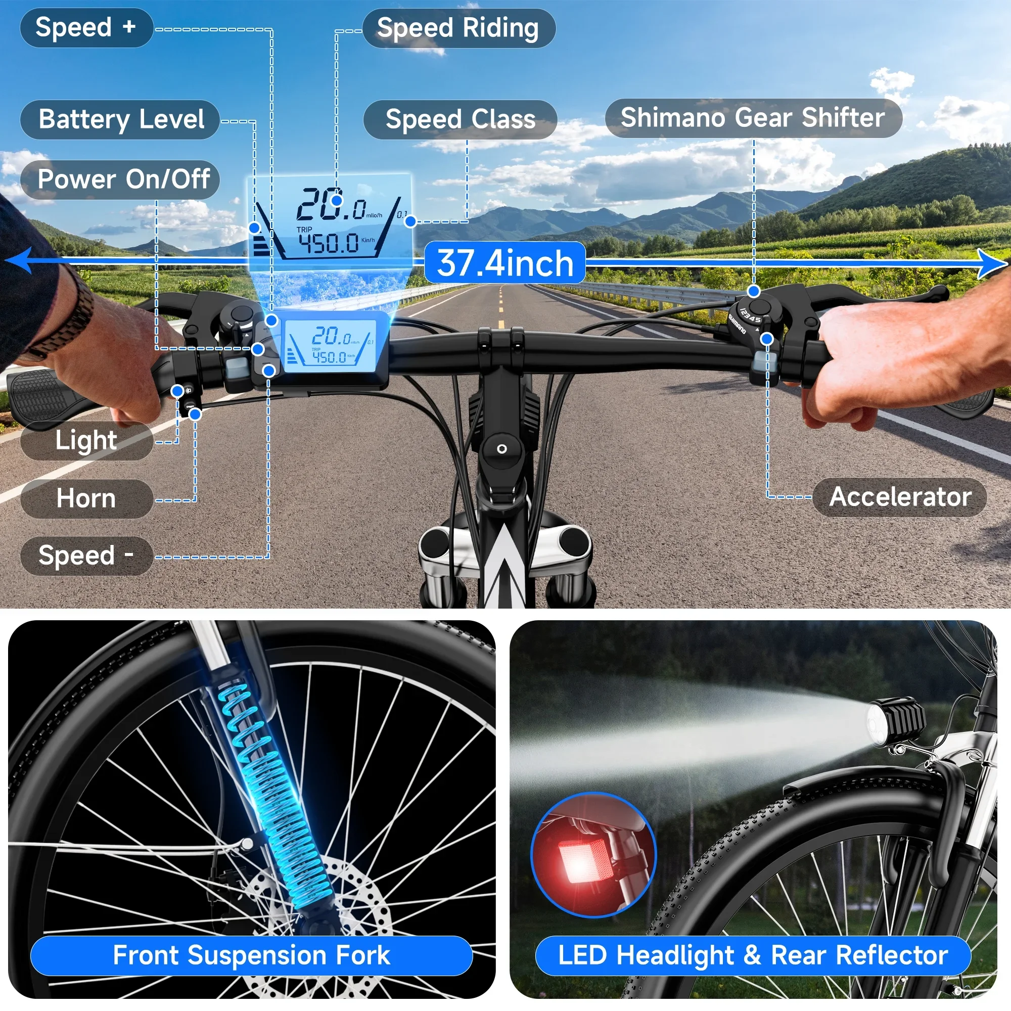 1000W Peak 48V Electric Bike for Adults, 26 inch Electric Mountain Bike with Removable Battery,Up to 50Miles Range 20 MPH