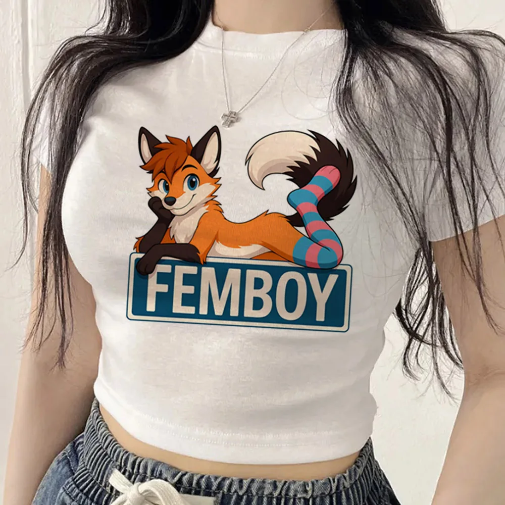 Furry cropped top women grunge japanese summer emo harajuku shirt dollette meme anime harajuku summer