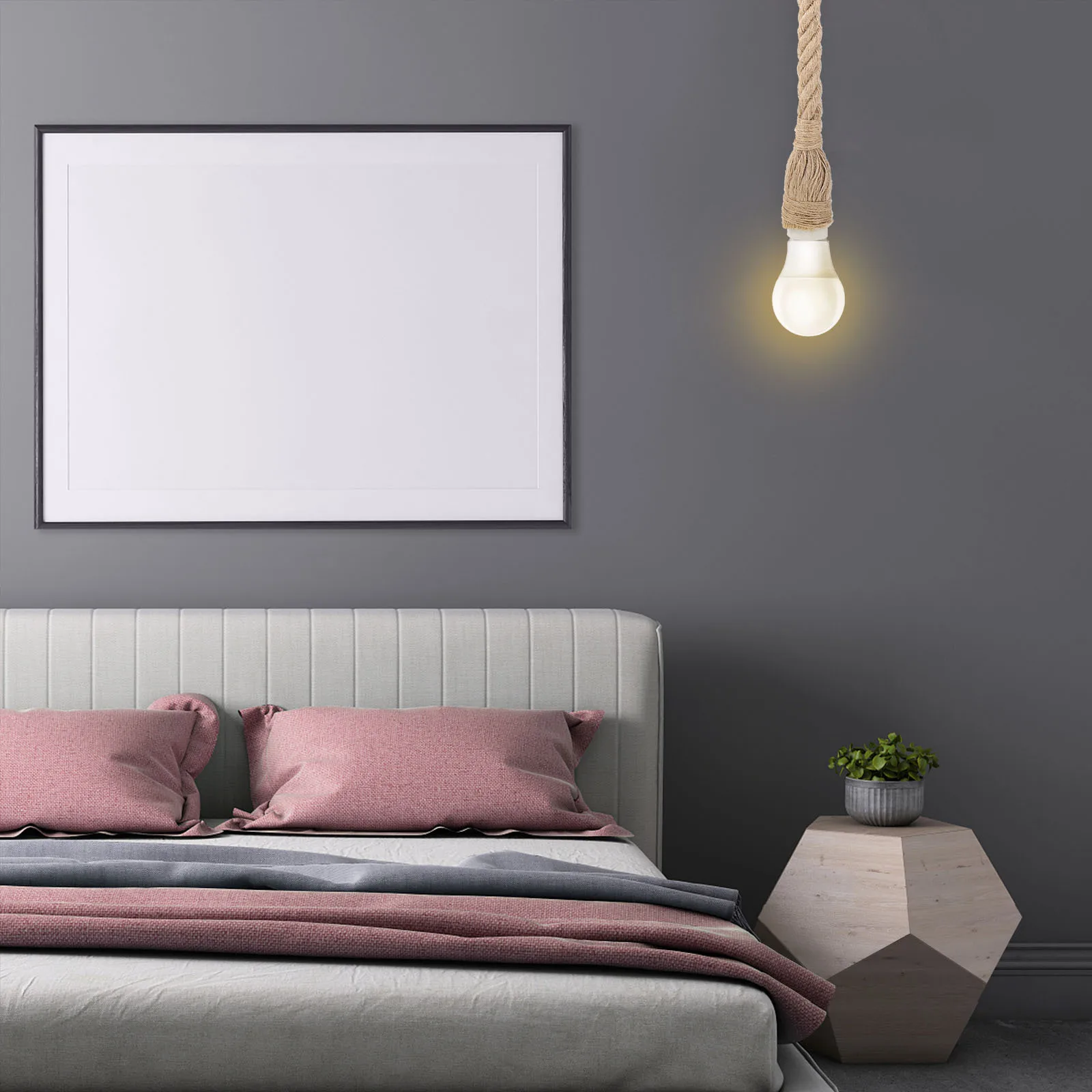 

1Pcs Flax Rope Hanging Lamp Holder Retro Style Rope Pendant Light Base Adjustable Single Head Vintage Lamp Holder for Home Decor