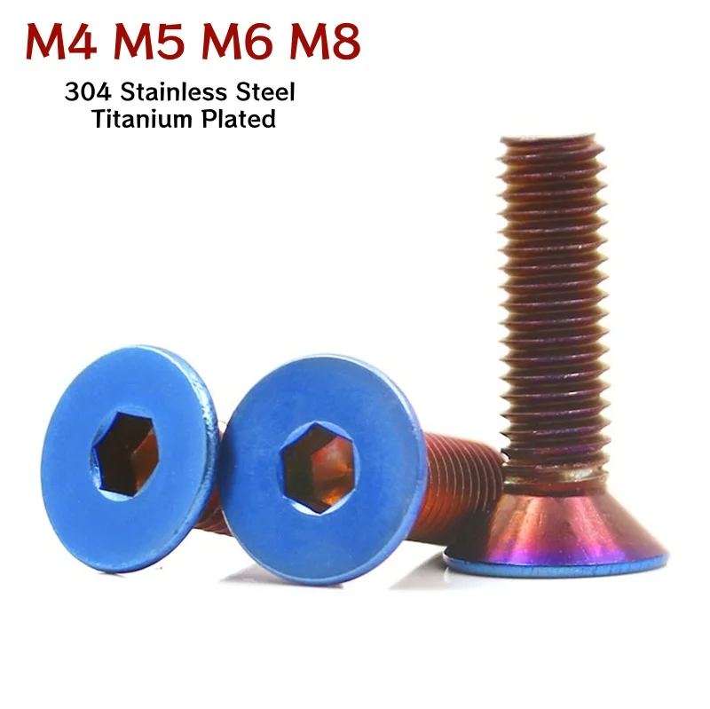 M4 M5 M6 M8 Steering Wheel Countersunk Screw Flat Head Hex Socket Allen Bolt 304 Stainless Steel Titanium Blue Motorcycle Screws