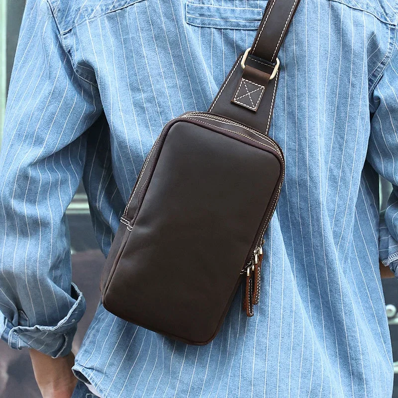Vintage Leather Men's Crossbody Chest Bag