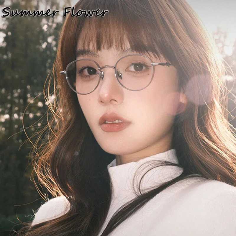 إطار نظارات من التيتانيوم النقي للرجال موضة عصرية مستديرة وصفة طبية نظارات ضوء قصر النظر البصري نظارات ريترو للنساء