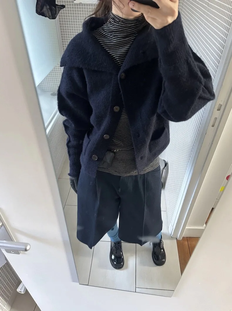 PREON Hoge kraag Casual pendelen Sle Gebreid vest Kraag Open voorkant Lange Sve Dames Faion Herfst Winter Nieuw...