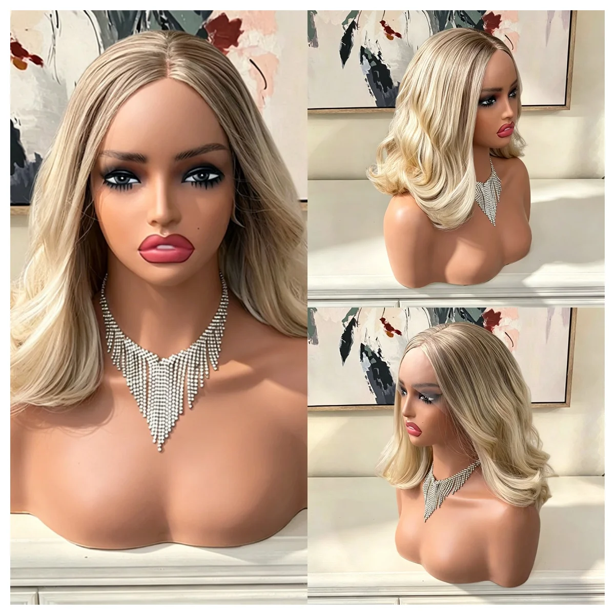 Synthetic Lace Front Wigs 13x4 Ombre Golden Blonde Highlights Body Wave Glueless Pre Plucked Natural Hairline Cosplay Daily WEar