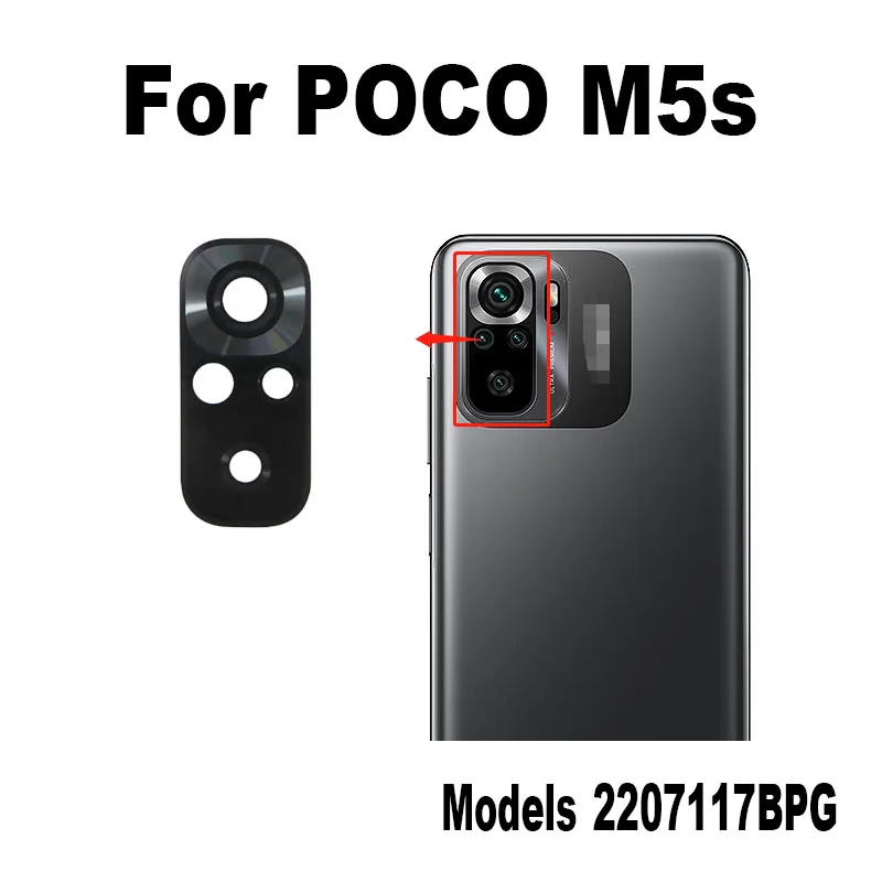 Rear Camera Lens For Xiaomi Poco M5s Back Camera Lens Glass With Glue Adhesive 2207117BPG