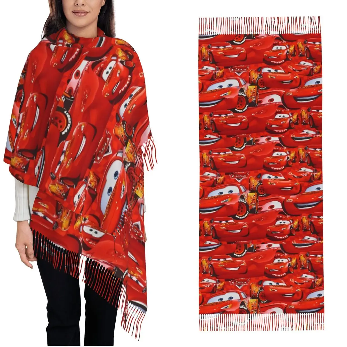 Womens Tassel Scarf Lightning Mcqueen 95 Pattern Cars Long Winter Fall Shawl Wrap Gifts Pashmina Scarves