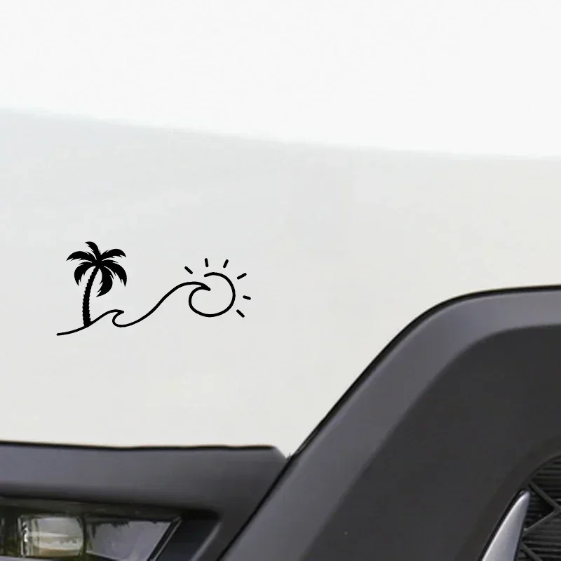 Palm Tree and Waves That Turn Into The Sun Sticker for Car Stickers PVC Cute, Products Accessories Stylish, Exterior Parts Cute,