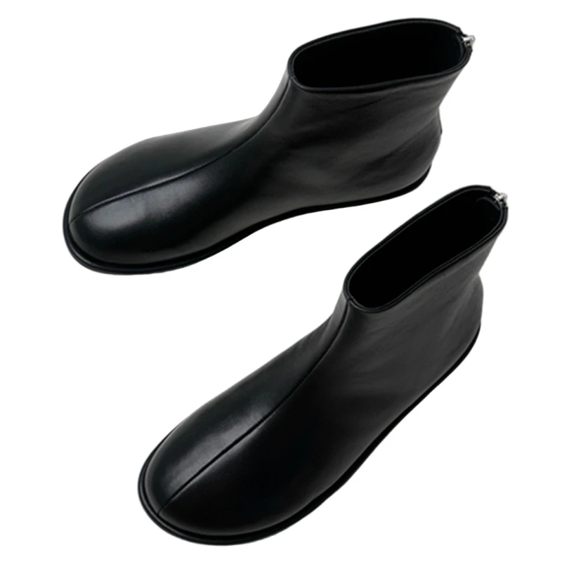 

Jenny&DaveAutumn And Winter Women's Shoes Minimalist Genuine Leather Round Toe Ankle Boots French Retro Flat Chelsea Boots Women