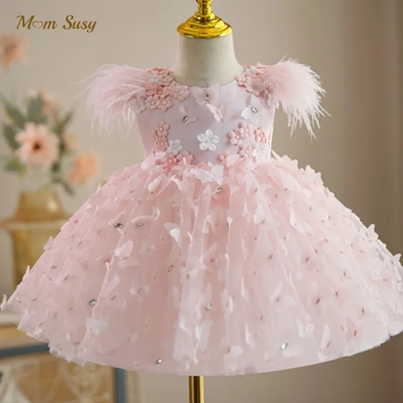 

Baby Girl Princess Butterfly Dress Feather Fly Sleeve Infant Toddler Flower Beading Vestido Party Birthday Baby Clothes 1-12Y