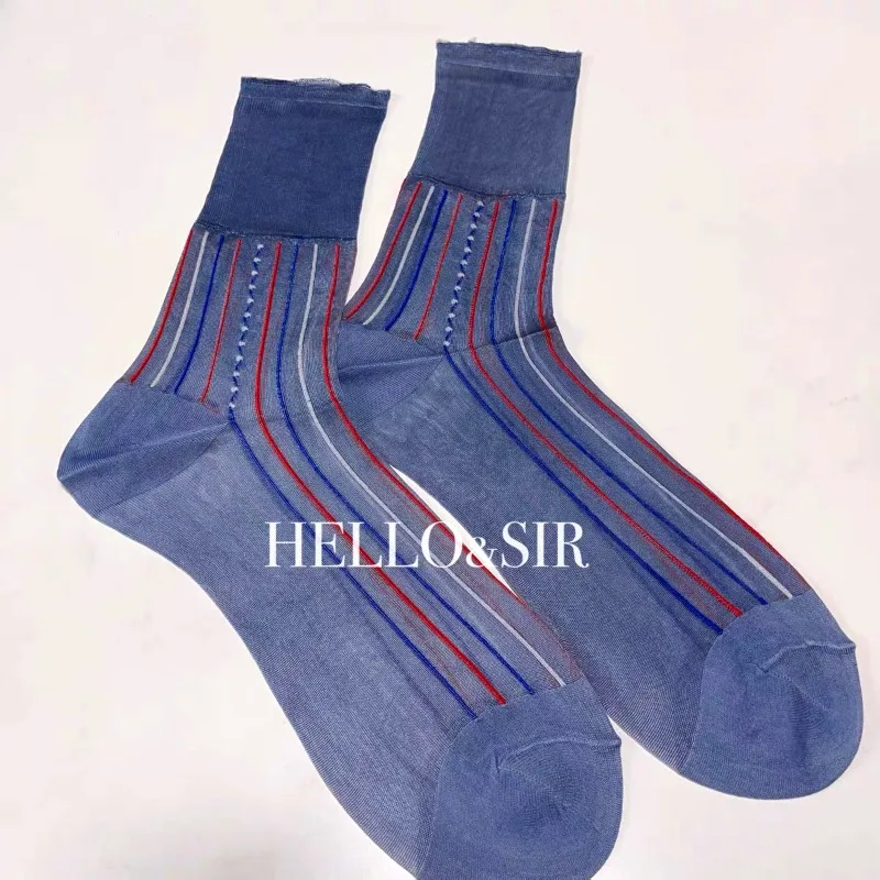 

Business Socks for Men Colorful Lines Jacquard Loose Dress Nylon Stockings Sexy Exotic Strip Sheer Formal Wear Suit Tube Socks
