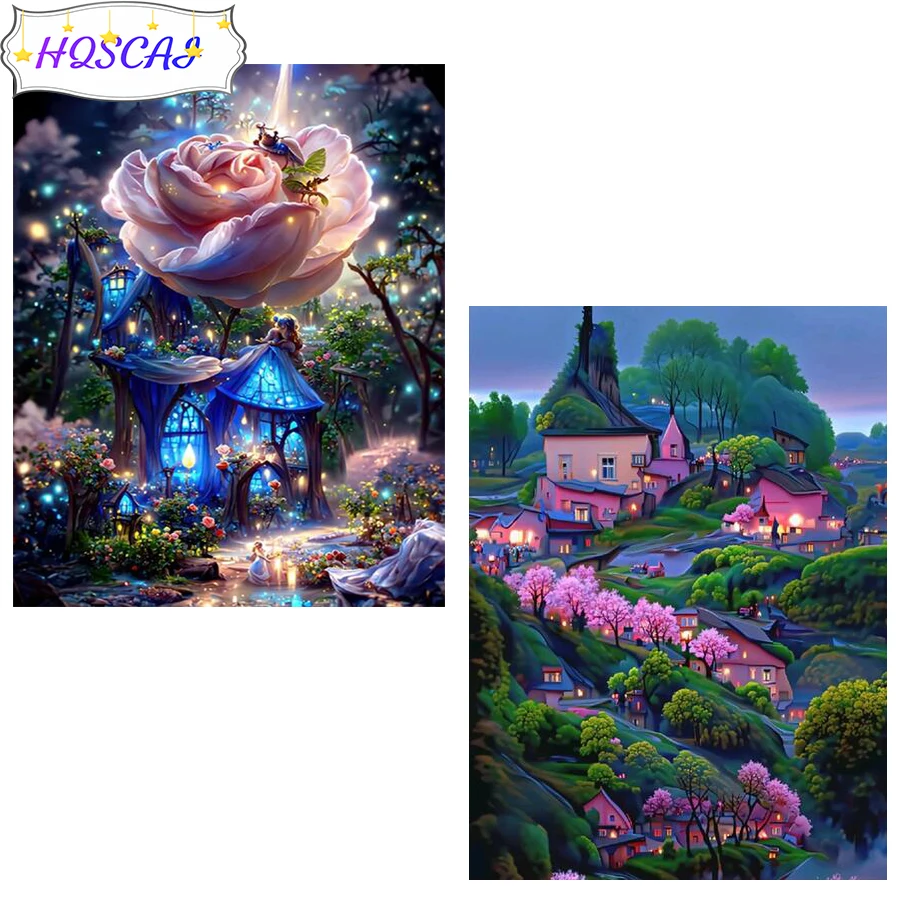 5d diamond Mosaic-Mushroom-House-Landscape-Full-Diamond-Painting-Rose-Castle-Flower Puzzle-Diamond-Embroidery.jpg Cross stitc