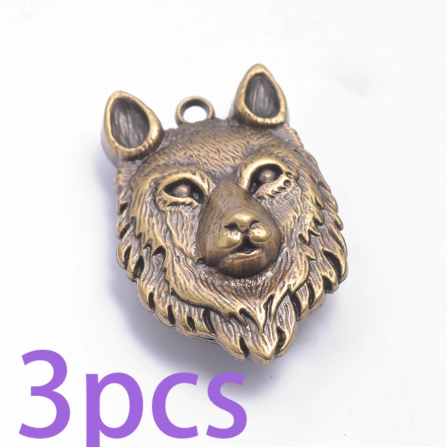 3 Pieces of Wolf Head Handmade Accessories, Available in Two Colors, with Three-Dimensional Fur Texture, Wild and Vintage Style, Suitable for DIY Bracelets, Necklaces, Earrings, and Handmade Beaded Decoration Accessories