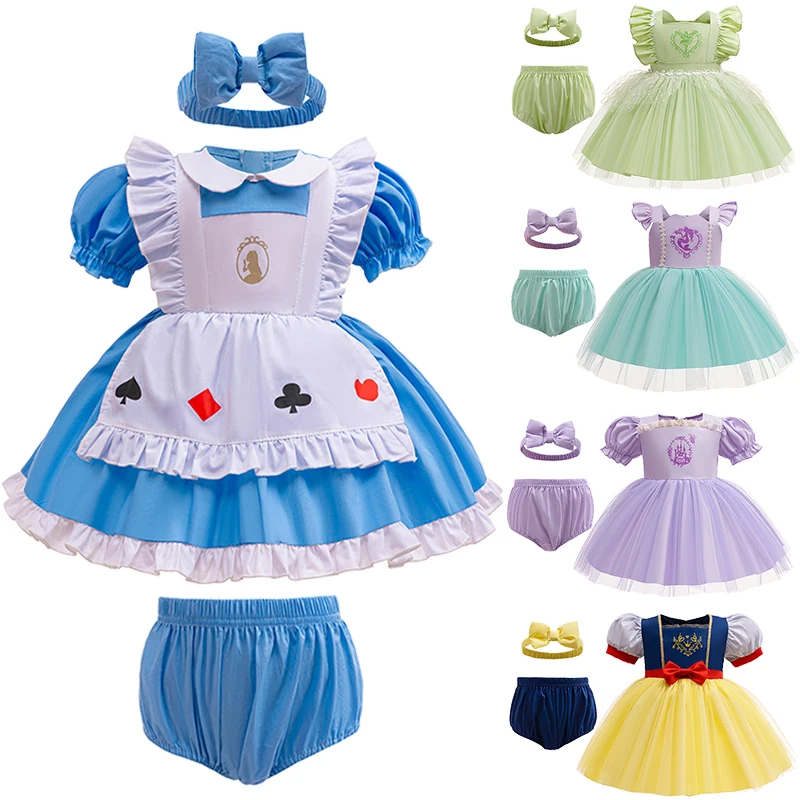 

Toddler Princess Headband + Jumpsuit Underpants Clothing Set Snow White Alice Sofia Mermaid Elf Infant Romper Baby Girl Clothes