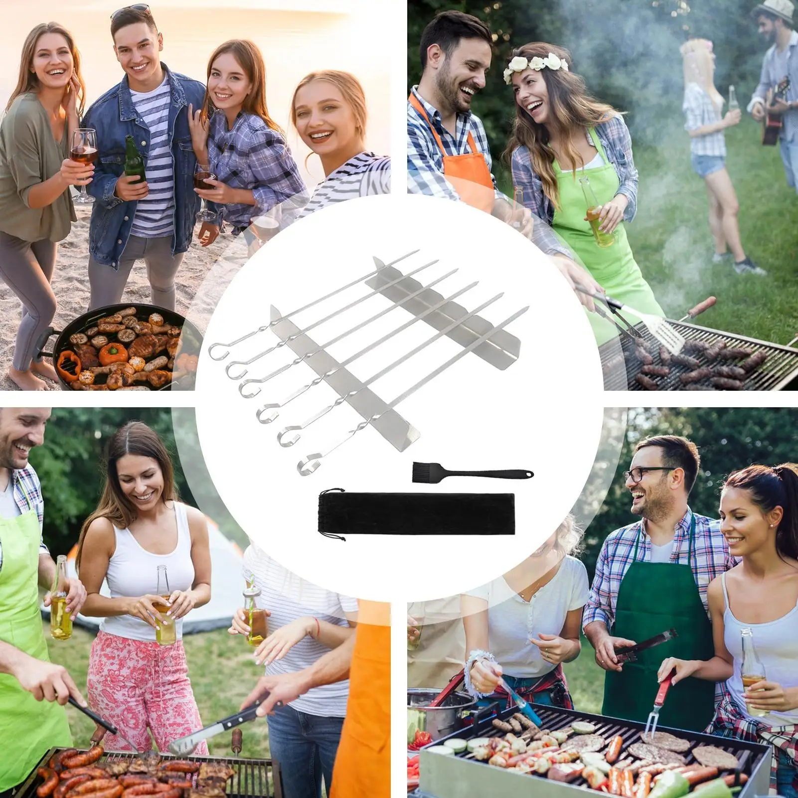 

Skewer Holder Kebab Holder Stainless Steel Cooking Accessories Grilling Tool For Air Fryer Meat Sausage Outdoor Family Gathering