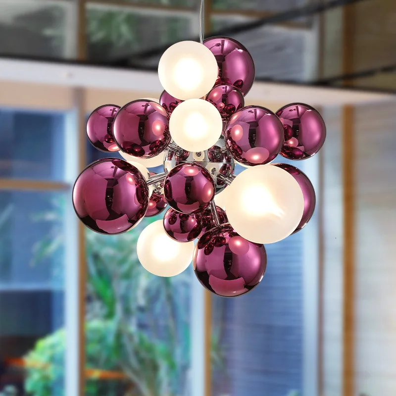 Glass Ball Led Ceiling Chandelier Living Room Shop Color Ceiling Lamp Blue Pink Kitchen Island Pendant Lights Home Decorations