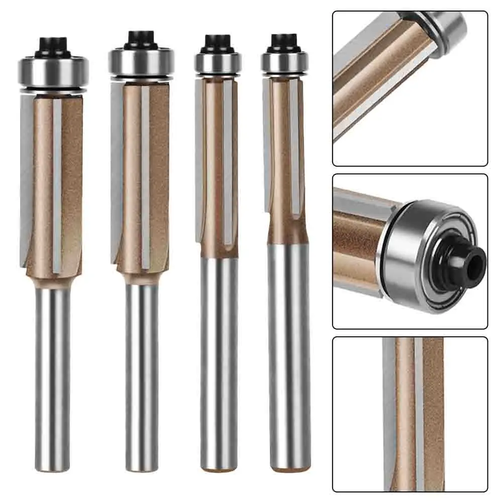 6mm 1/4in Shank Trim Router Bit 3 Flute Pattern Wood Router Bit With Bearing Three-blade Bearing Trimming Woodworking Mill