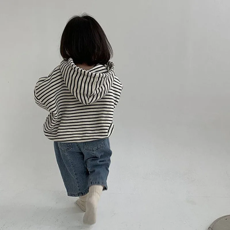 Kid Hoodie Kid Korean Style Children Wear Striped Casual Loose Hoodie Coat Boys and Girls Neutral Long Hoodie Autumn Jacket