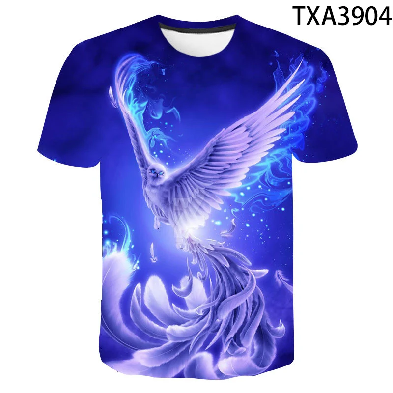 2020 New Summer Cool Men Women Children T Shirt 3D Blue Phoenix Bird Print Lovers T-shirt Boy Girl Kids Tops Harajuku Casual Tee