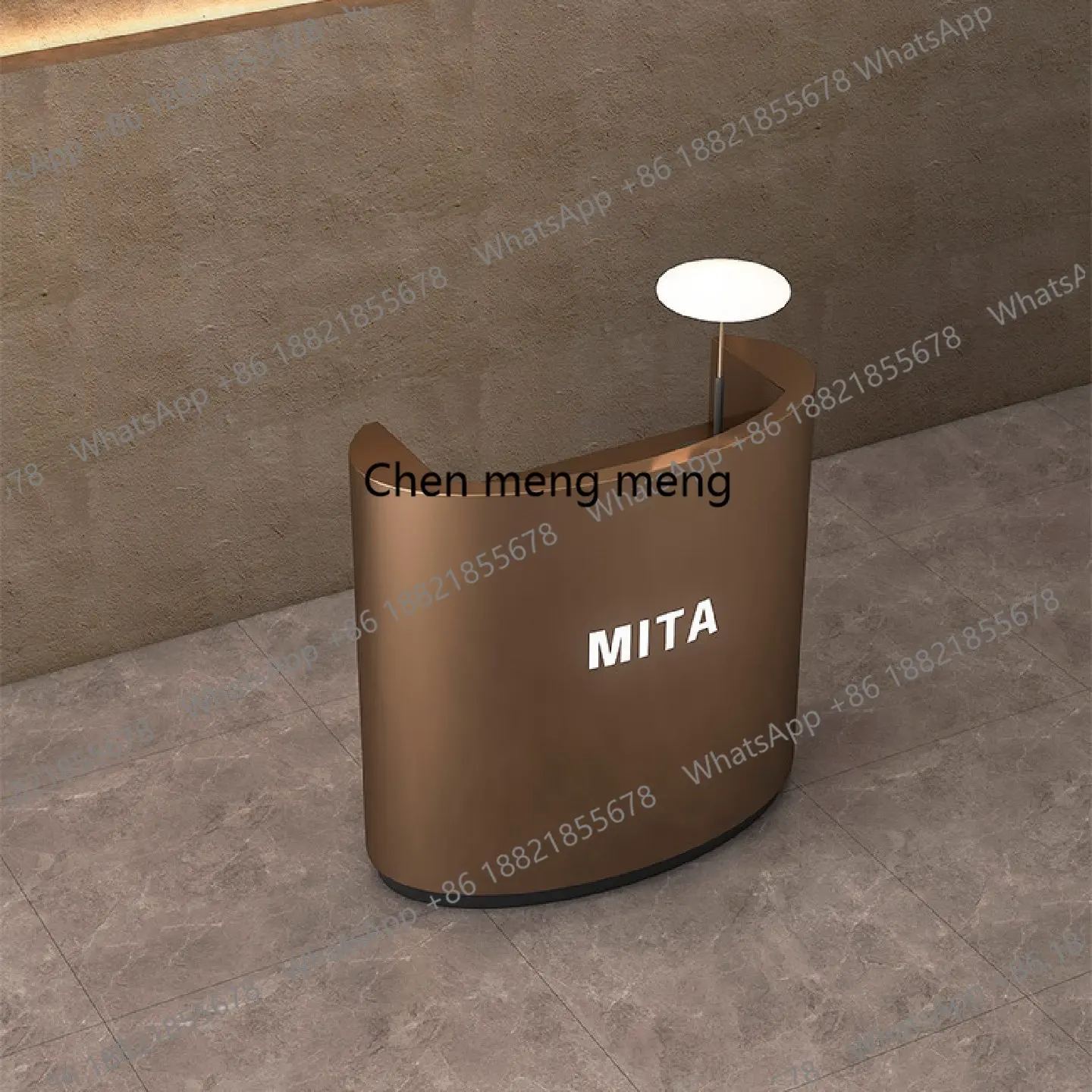 Customized exhibition hall checkout page store small bar arc restaurant beauty salon stainless steel hotel reception desk
