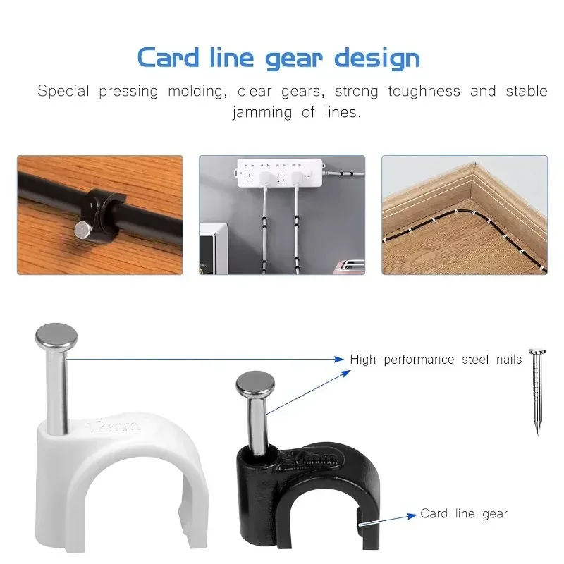 600Pcs Round Steel Nail Cable Clips Wire Holder Clamps for TV Ethernet Speaker Coaxial Wire Cable Management Organizer