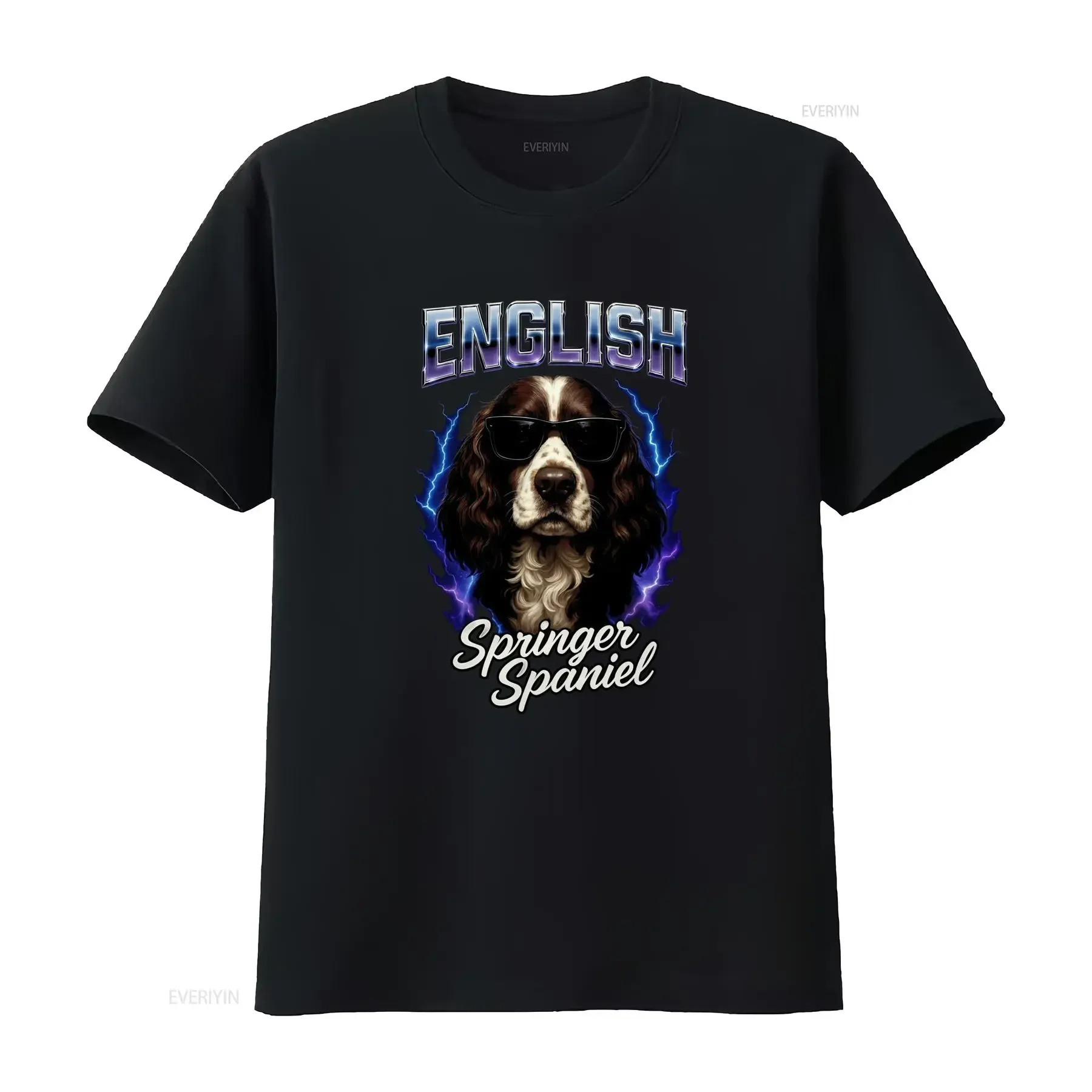 Cool Streetwear English Springer Spaniel Sunglasses Lightning Print Casual T Shirt vintage Washed streetwear Stylish Versatile