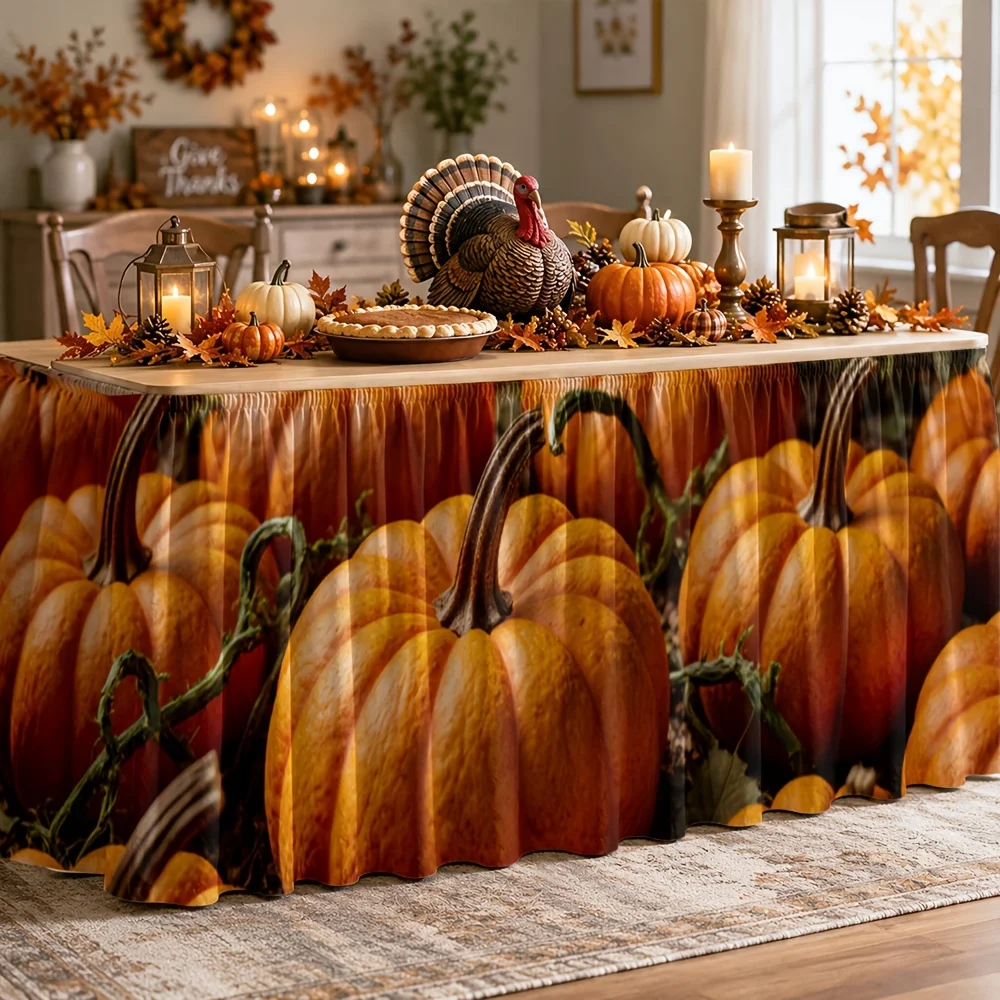 Tablecloth - Autumn Harvest Pumpkin Vineyard Style Natural Country Style - Halloween Thanksgiving Tableclothxzj