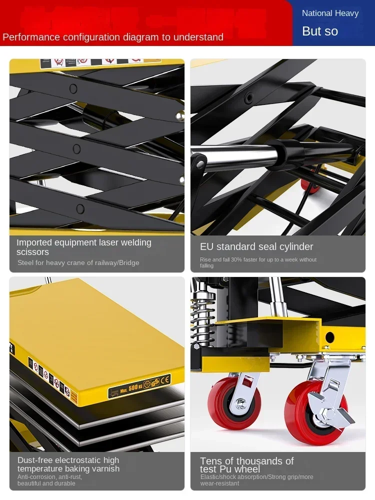 منصة رفع هيدروليكية يدوية رخيصة ورفع سيارة متنقلة صغيرة مصعد مقص شوكة عربة طاولة العمل الكهربائية