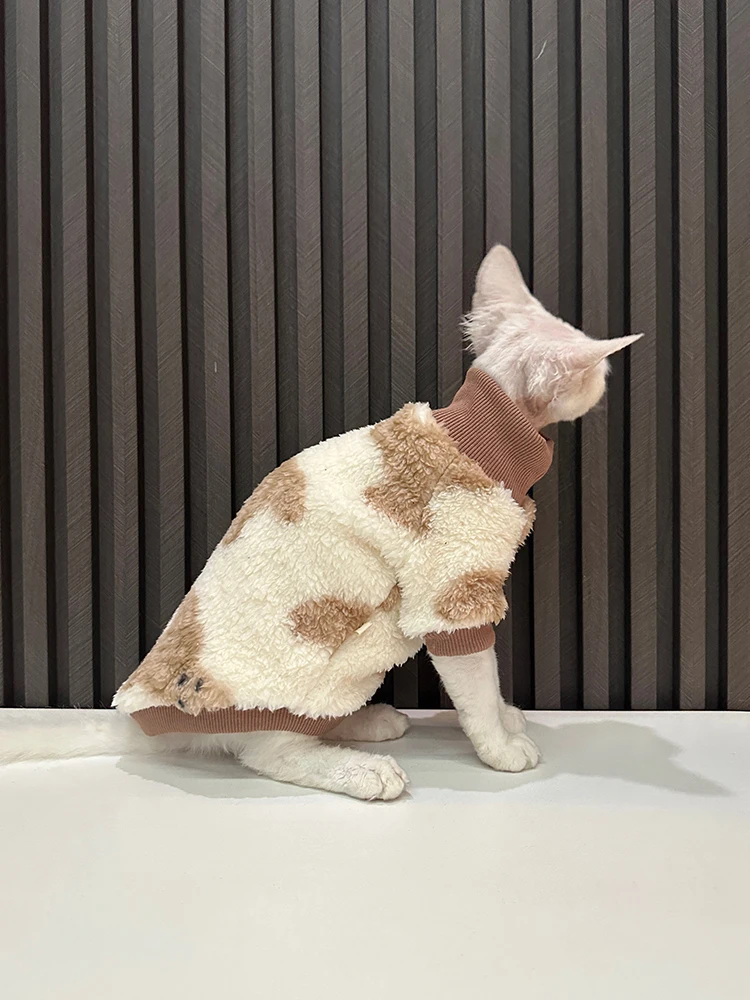 Cat Clothing Soft Winter Sweater for Sphynx Cat Warm Plush Loungewear for Kittens Cute Long Sleeves Coat Hat Suit for Devon Rex