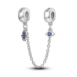 S925 Silver Plated Devil's Eye Guardian Palm Safety Chain Charms Pendants Fit Original Bracelets Fine DIY Birthday Jewelry Gifts