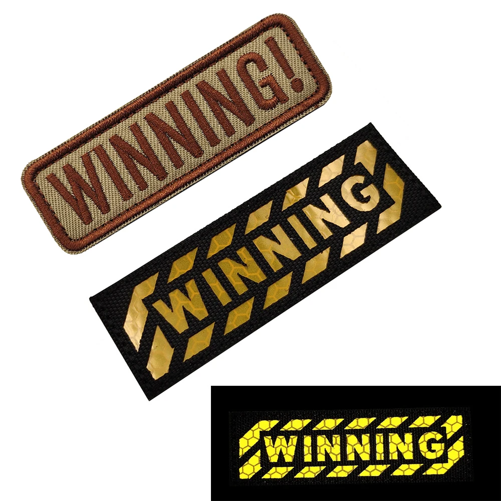 Winning Embroidered Reflective Patches Motivational Phrases Words Letters Appliques Shoulder Decoration Badges For Clothing Cap