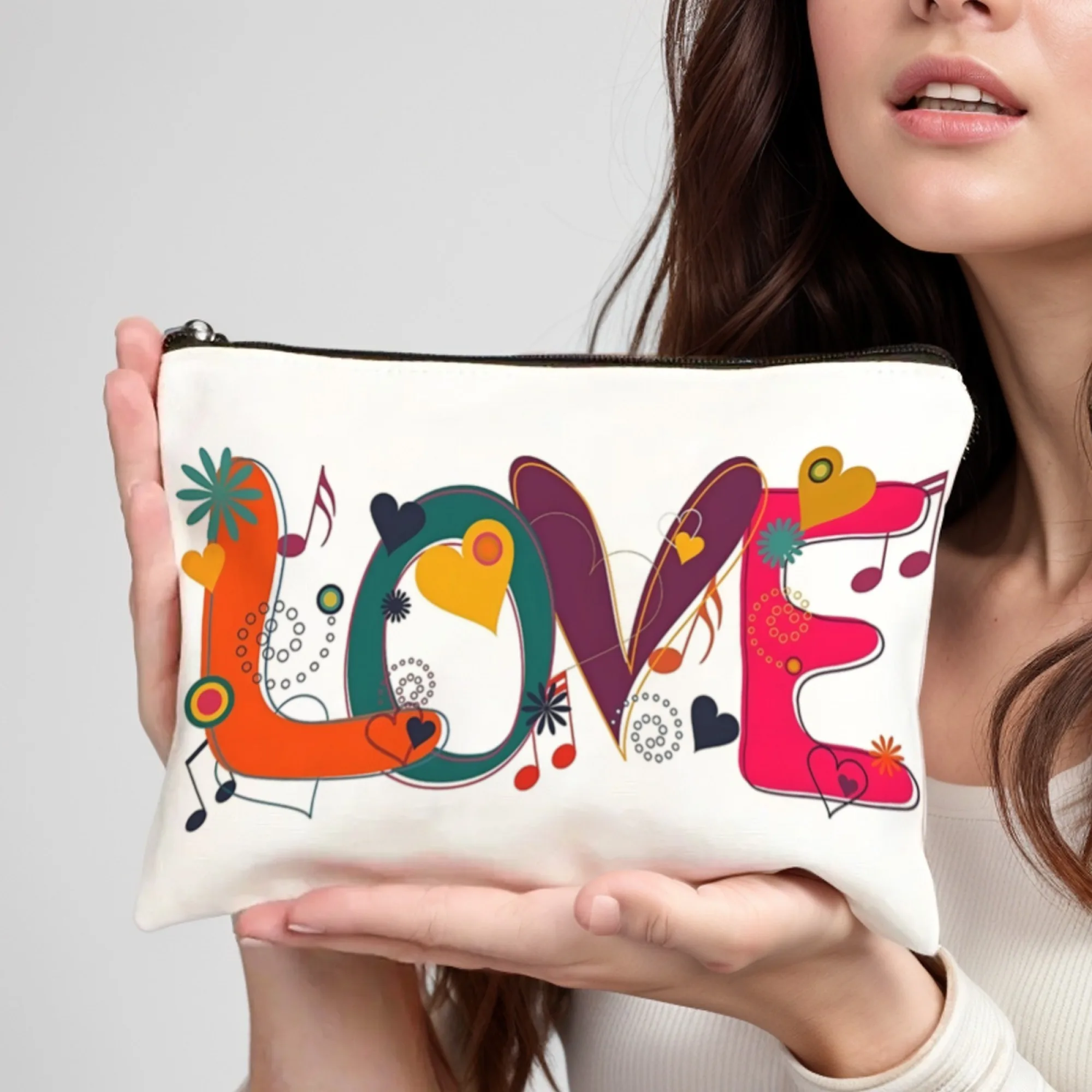 

Novel floral love letter print ladies canvas zipper bag travel storage bag toiletries bag bridesmaid cosmetic bag accessories
