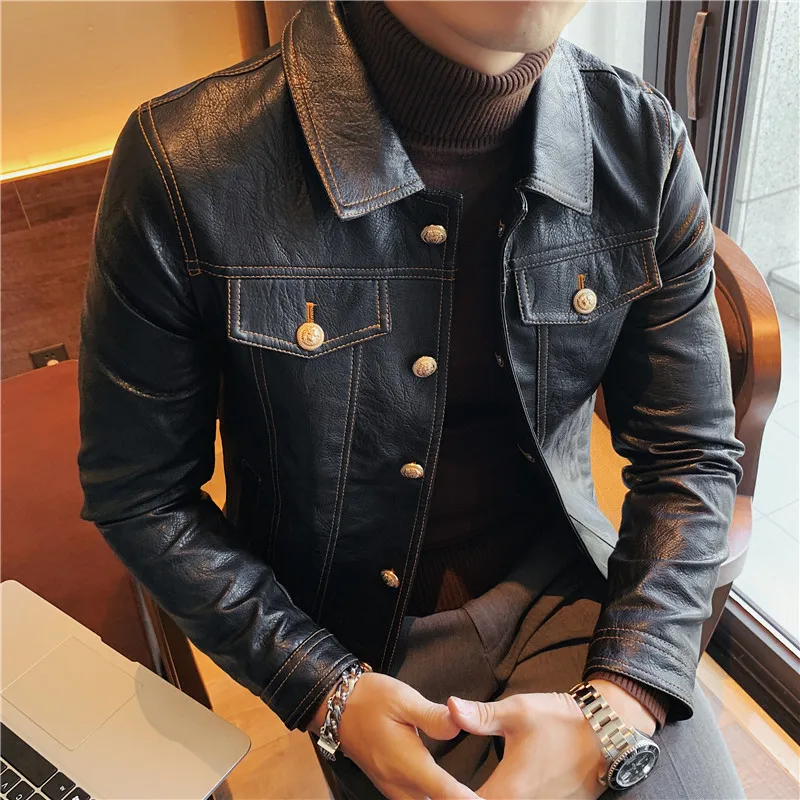 2024 Autumn New Oblique Zipper Leather Jacket Men Slim Fit Lapel Pu Leather Coat Streetwear Motorcycle Riding Uniform 3XL-M