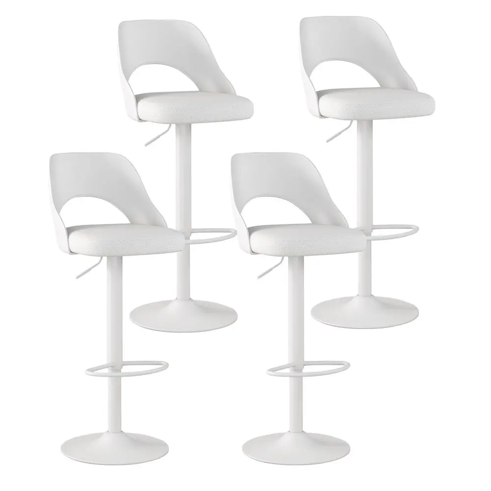 

Barstools Set of 4, Height Adjustable Swivel Counter Bar Stool with HollowedOut Back, Upholstered Chair with White Metal Base F