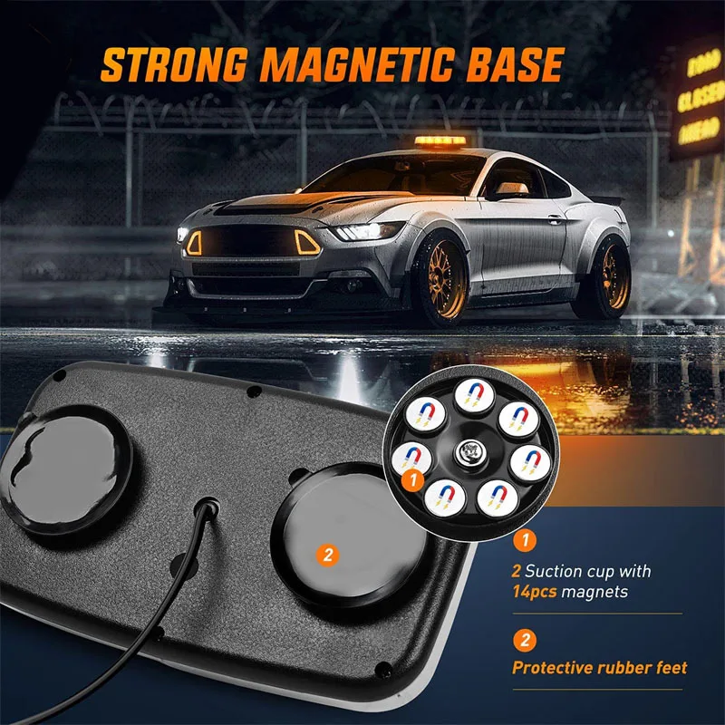 Roof Top Strobe Lights 48LED Emergency Safety Hazard Warning Light LED Flashing Light Bar Magnetic Mount for 12V 24V Car Truck