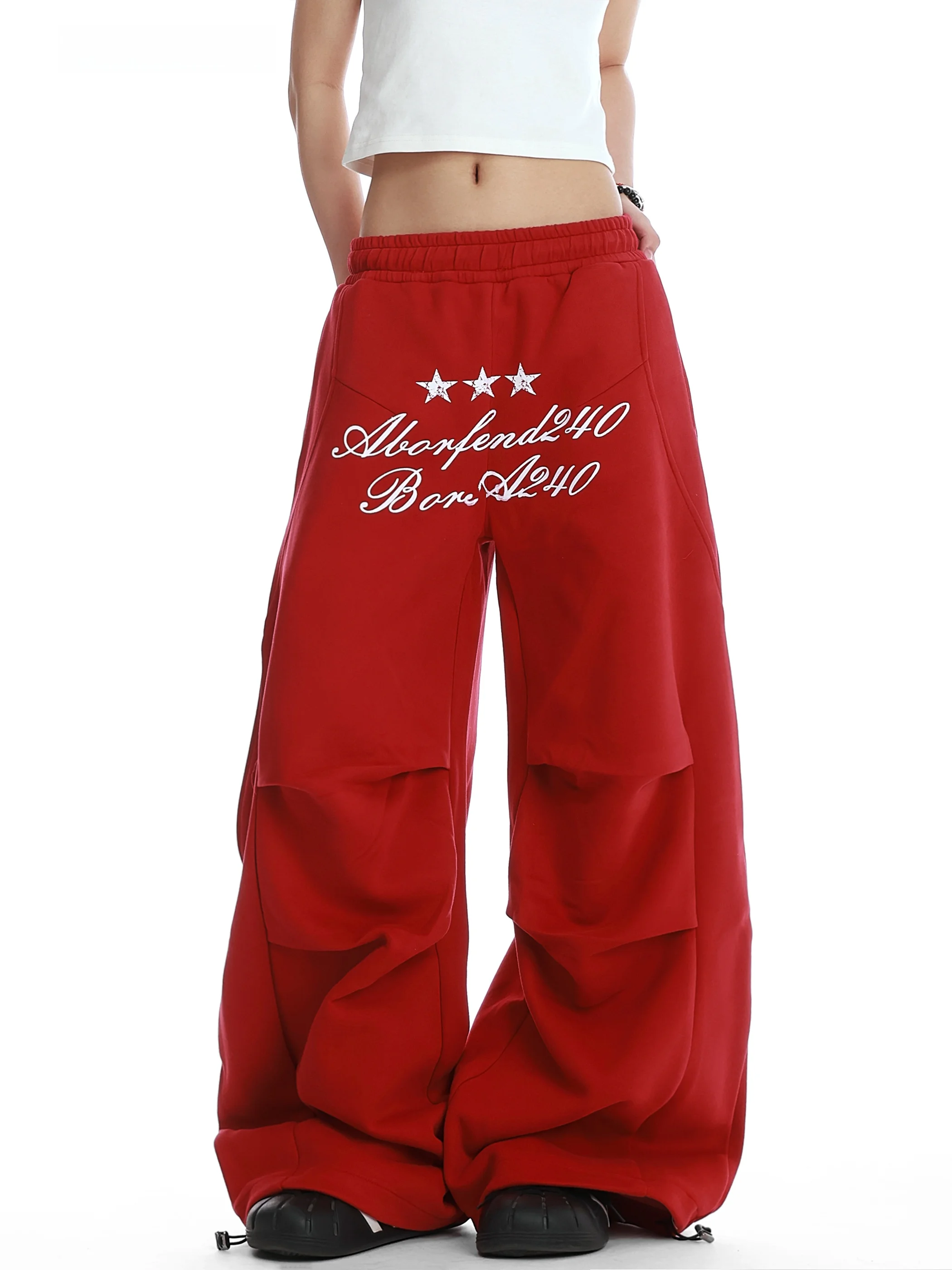 

American Street Sle Star Print Pleated Dstring Sweatpants Women's Autumn Winter Thiened Slim Wide Leg Casual Pants