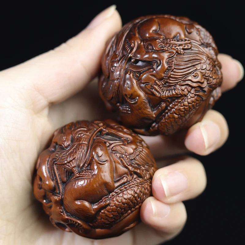 

4.5 CM Hand Carved Boxwood Carving Health Ball Statue Home Decor - 12 Zodiac Ball Chinese Folk Craf