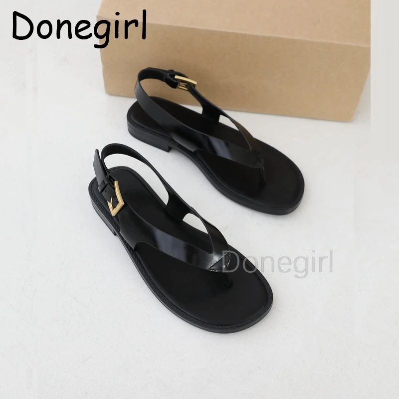 Donegirl Leather Simple Style Ladies Flip Flops Sandal Shoes Back Buckle Strap Beach Vacation Daily Casual Walking Shoe Bohemia