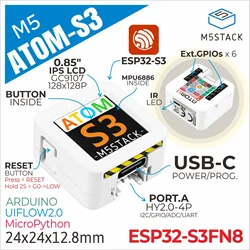 Kit oficial de dev ATOMS3 M5Stack com tela de 0,85 polegadas