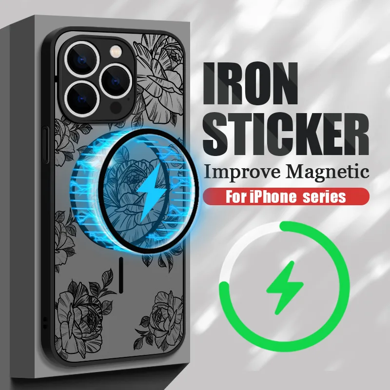 

Flower Rose Black Art Phone Case Slim Magnetic Cover for Apple iPhone 16 Plus Pro Max