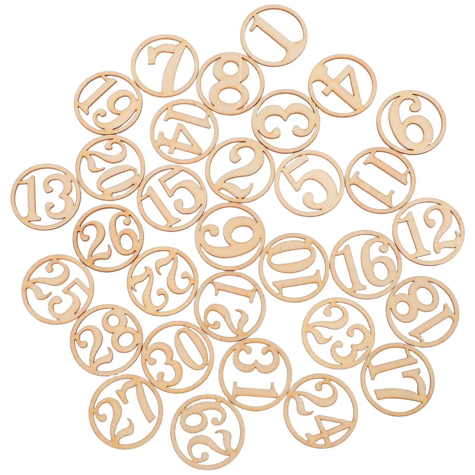 

31Pcs Number Wood Embellishments Unfinished Paintable Cutouts Ornaments DIY Tags Birthday Halloween Christmas Decor